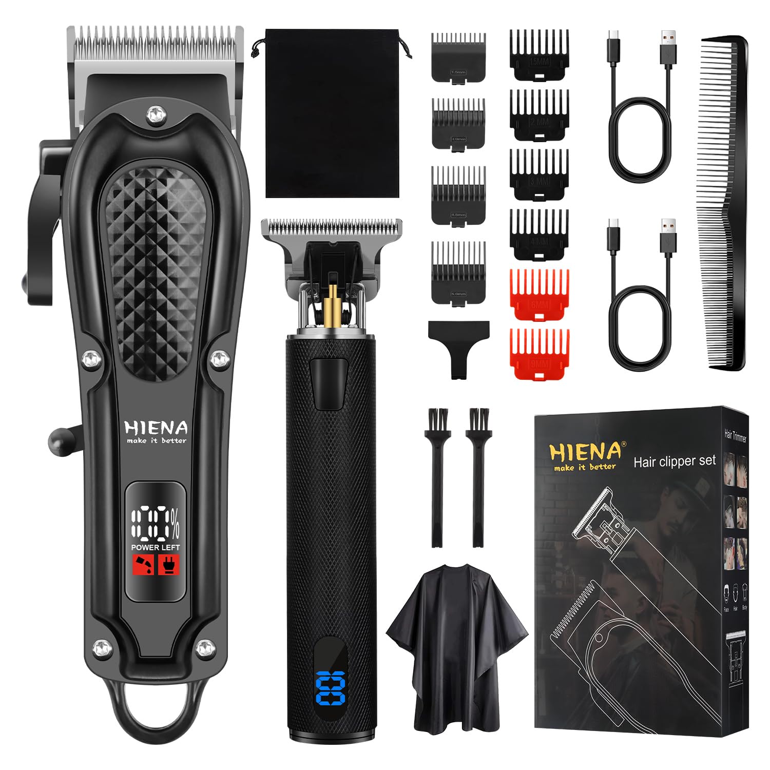 HIENA PRO Professional Barber Kit, Hair Cutting Set for Men, Cordless Hair Machine, Beard and Hair Trimmer, Men's Beard Machine Set with LED Display-image-45