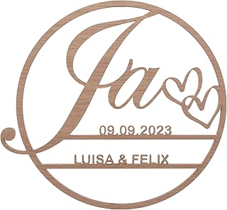 Personalisierter Hochzeitskranz aus Holz | mit Namen & Datum | Hochzeitsgeschenk | Geschenkidee zur Hochzeit | Hochzeitsdeko | Pohmer Design (28.6 cm x 26.5 cm, Eiche furniert)