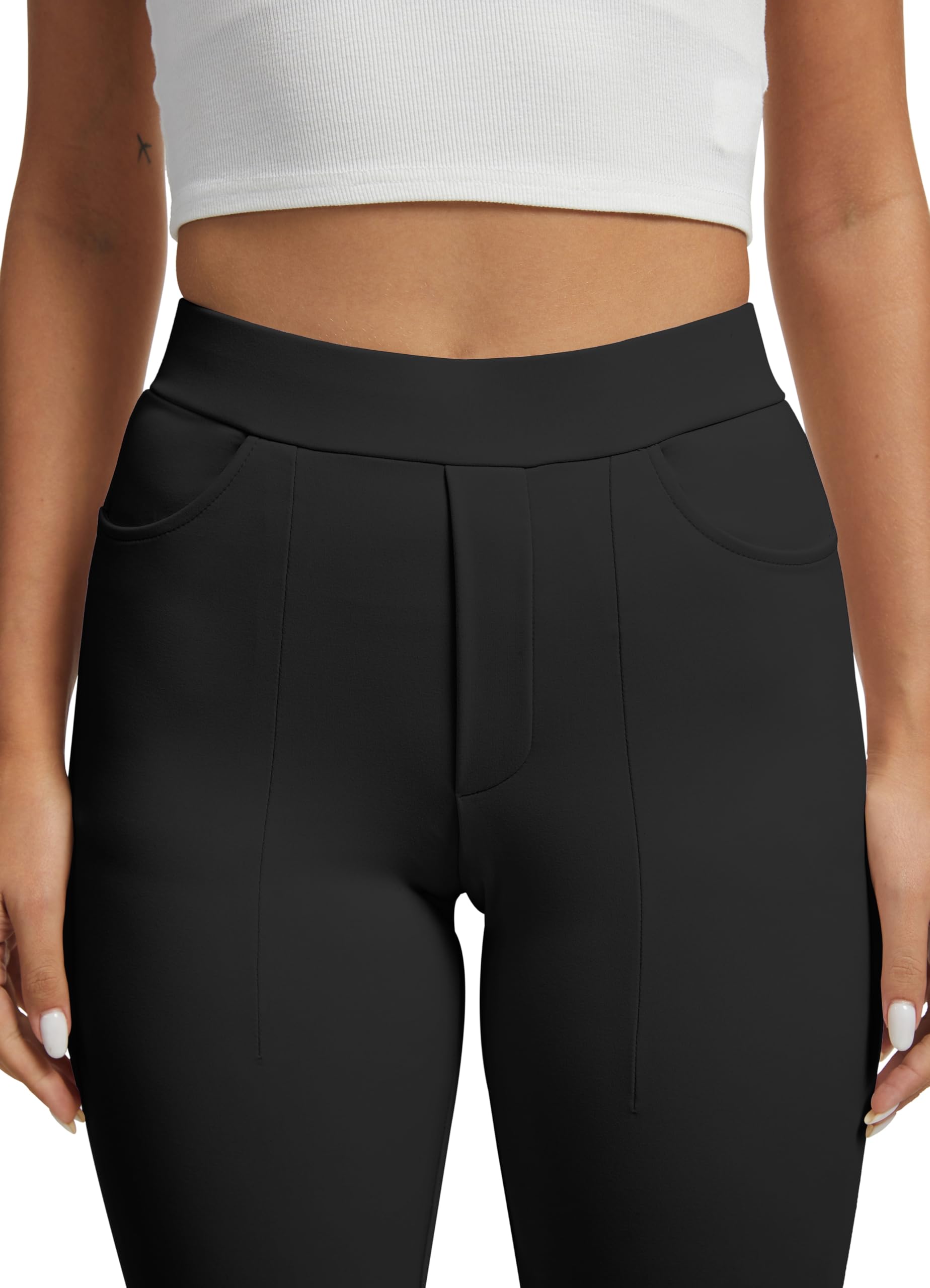 VIMPEP Straight Leg Yoga Dress Pants for Women Pull On High Waisted Work Pants Woman Business Casual Office Slacks with Pockets Petite Regular 106 27 Black L