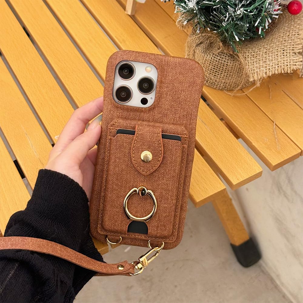 Étui portefeuille cuir iPhone 14 Plus coque support antichoc marron - 5