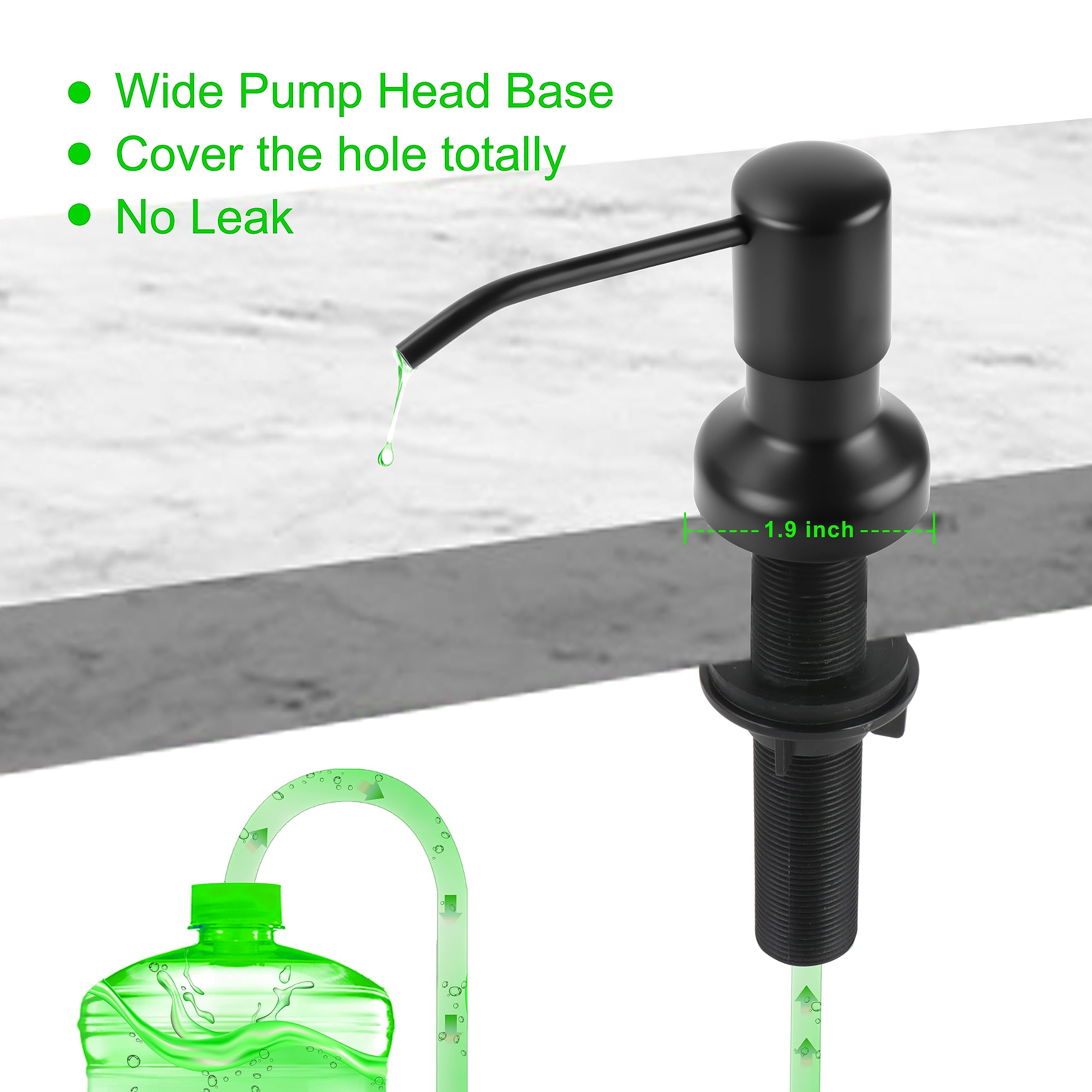 Dispensador de jabón para fregadero de cocina, dispensador de jabón con vástago roscado más largo, tubo de extensión de 47 pulgadas que se conecta directamente al recipiente de jabón de platos, base