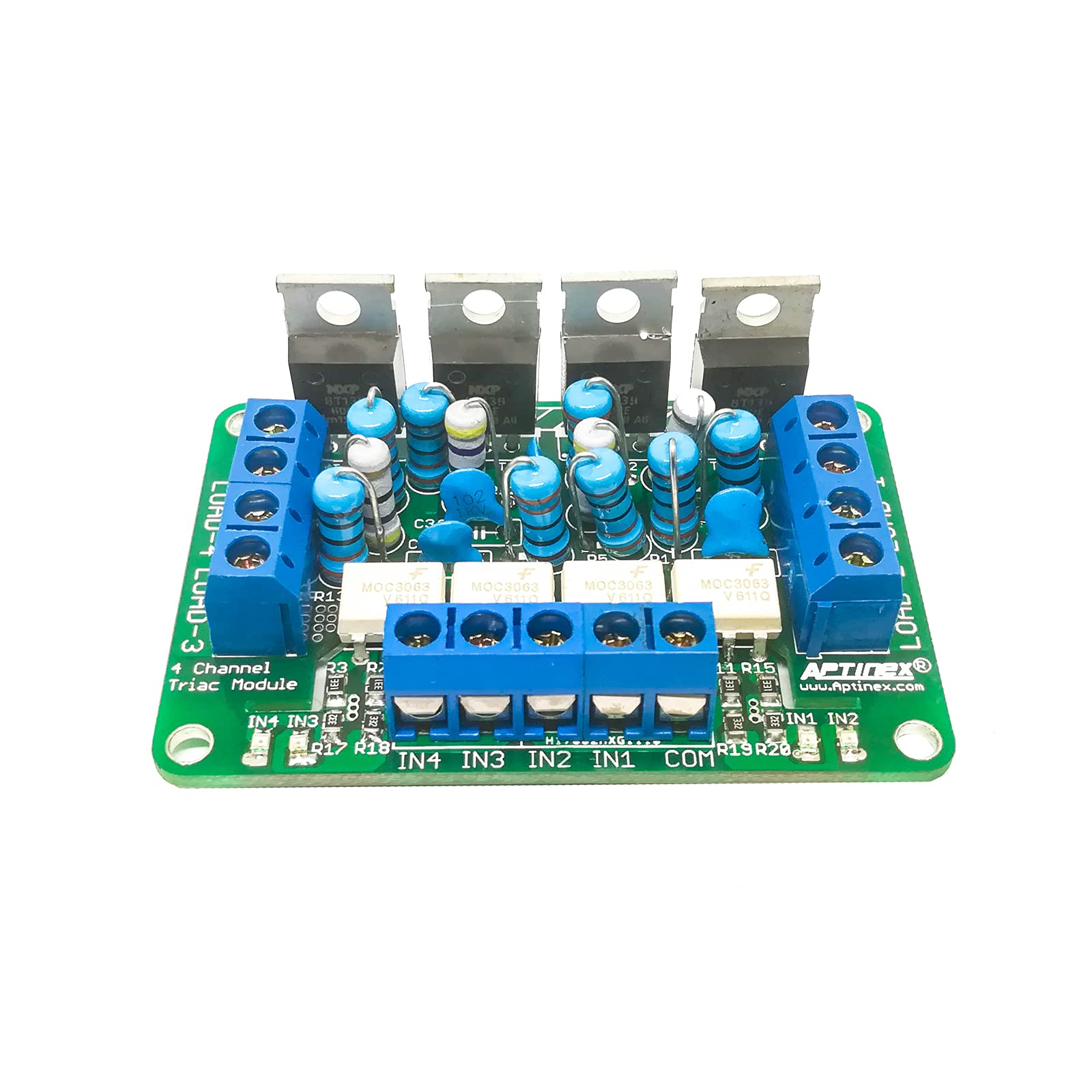 Opto-Isolated Four Channel Triac Module Based on MOC3061 BT139 Max ratings per Channel: 600V, 16A