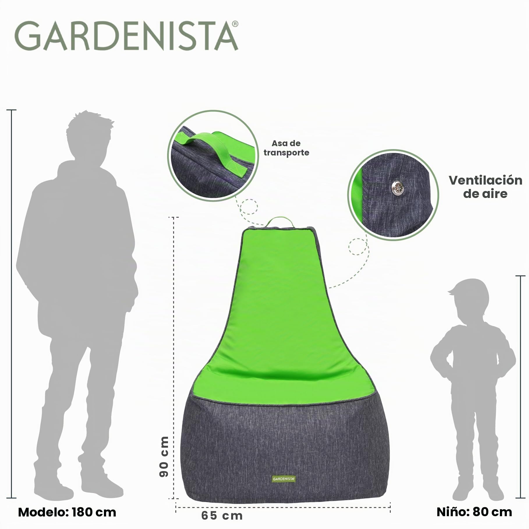 Gardenista Puff Gigante con Respaldo Alto para Adultos, 90x65x90 Puff Sillon, Resistente al Agua Bean Bag Chair, Comodo Puff Gamer, Sofa Puff con Relleno Incluido (Verde)