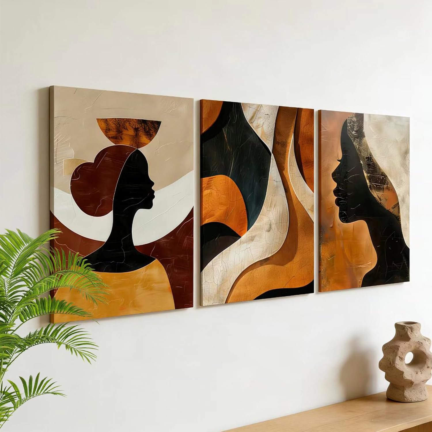 Framed Boho African American Wall Art Black Woman Canvas Print Gold Vintage Abstract Black Female Painting Picture Wall Decor for Living Room Bedroom Office 16x24 Inches
