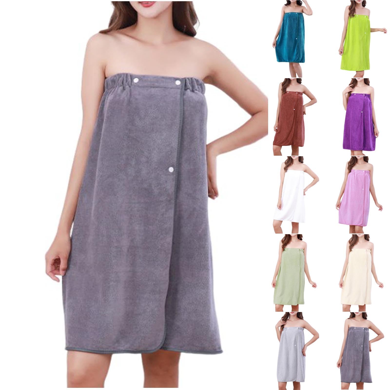 Women Spa Body Wrap Shower Bathrobe Bath Towel Robe with Adjustable Snap Closure Gym Pool Travel Bath Towels