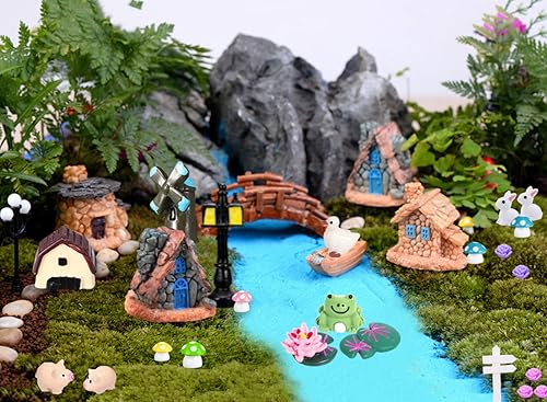 Miniatura 4 de 162 piezas de accesorios de jardín de hadas en miniatura, kit de jardín de hadas, incluye animales, mini casas, figuras en miniatura, micro adornos