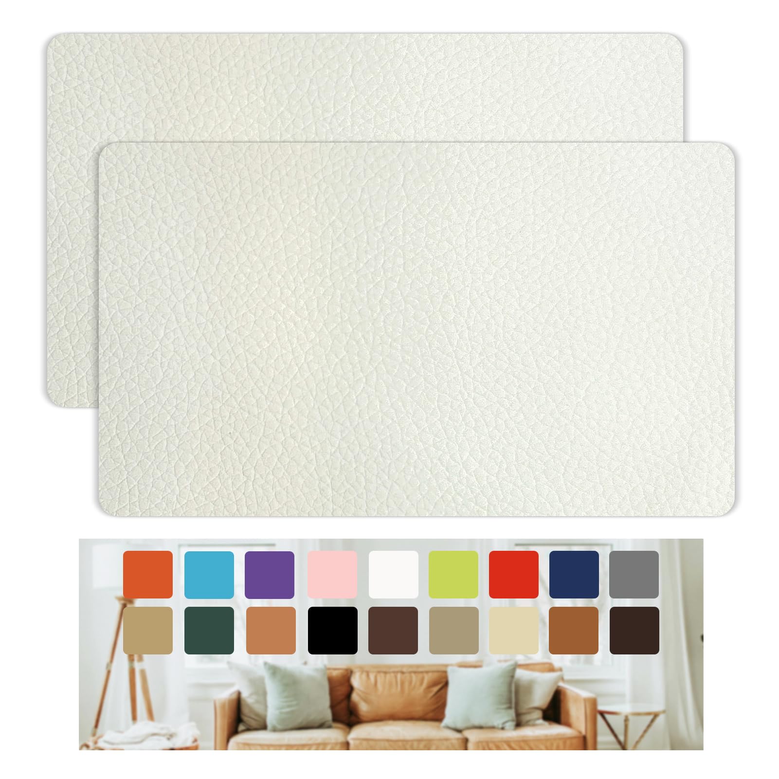 Giftmeet Self Adhesive Leather Repair Patch, White Vinyl Repair Patch Kit for Car Seat, 8×12 Inch Sofa Leather Repair Patch Furniture for Couch, Handbag, Kitchen Stools, Cabinets, Wall 2 Pcs