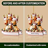Vista 4 de Adornos de Navidad personalizados de ciervo, familia de 2, 3, 4, 5, 6, 7, 8 – Adorno de Navidad personalizable con nombre de reno, texto para árbol