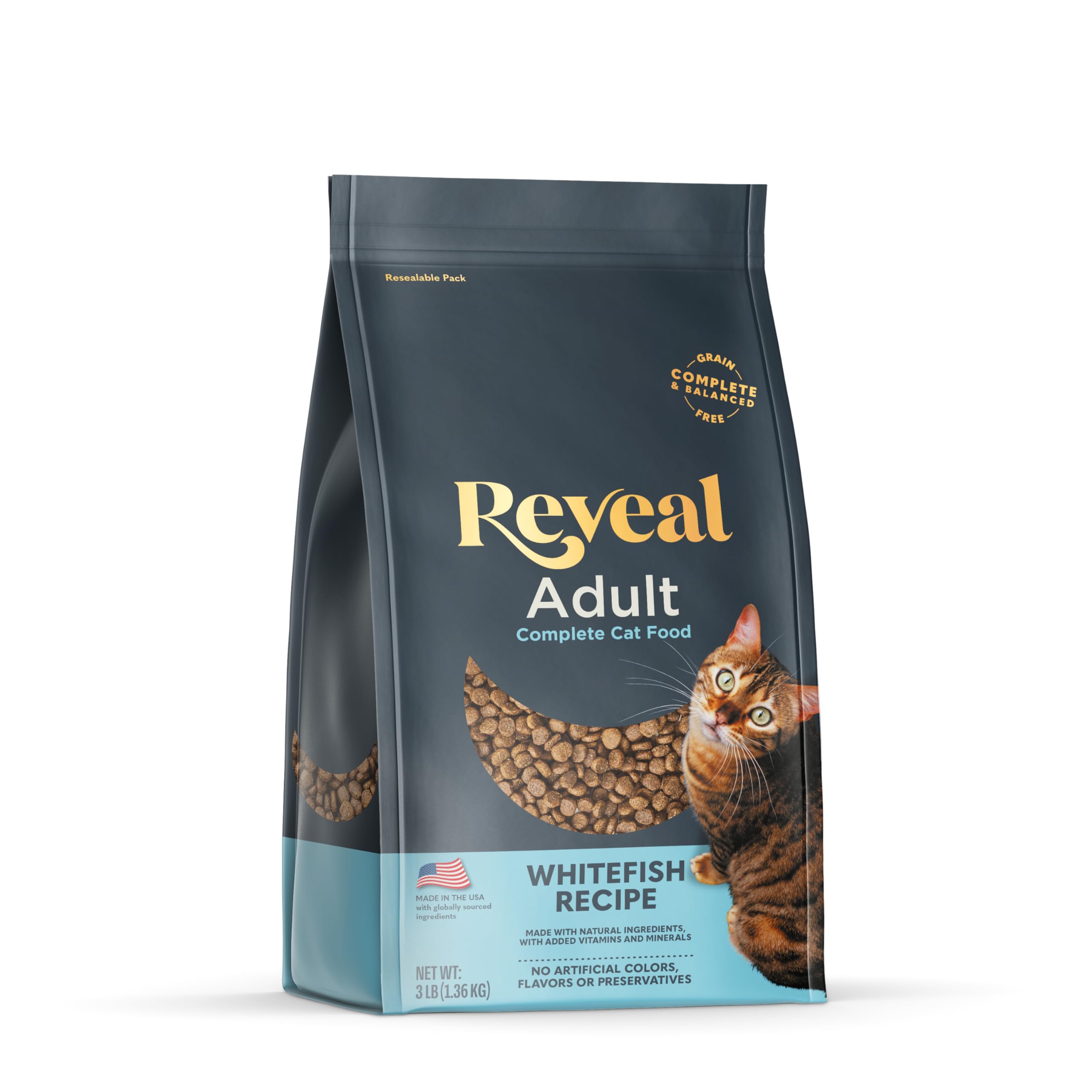 Reveal Natural Adult Dry Cat Food, High Protein, Grain Free with Added Vitamins & Minerals, Complete & Balanced Nutrition for Cats, Whitefish Recipe (