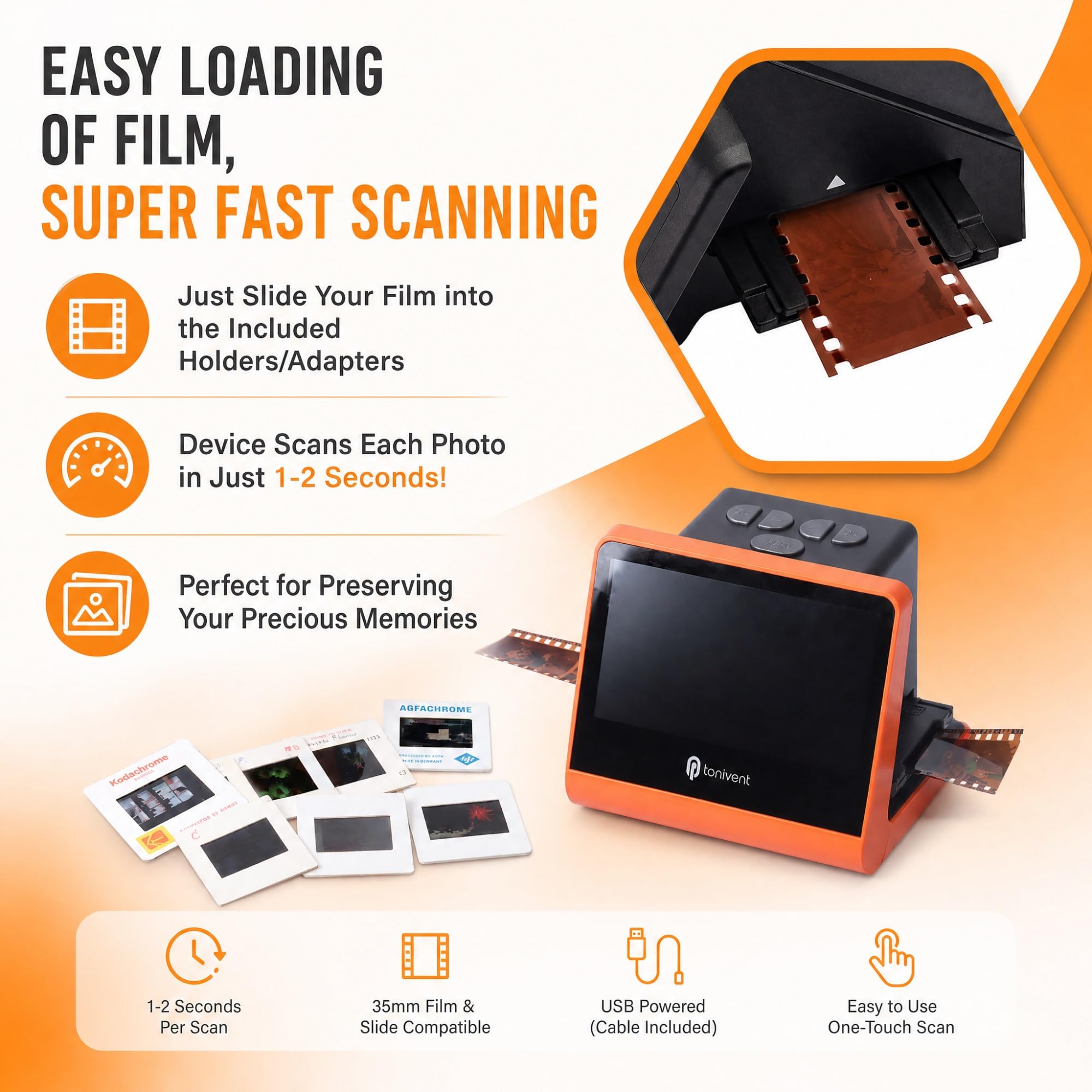 Diascanner, multifunktionaler Vintage-Film-zu-Digital-Konverter, | Integrierter SD-Speichersteckplatz, 5-Zoll-LCD-Display, direkter HDMI-TV-Ausgang, Digitalisierung alter Dias und Negative