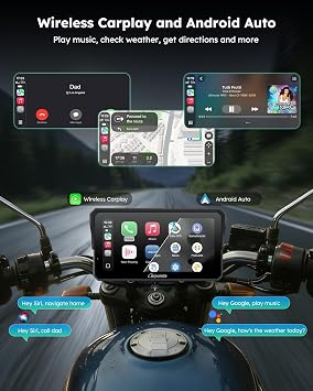 Carpuride W602S PRO Motorcycle Carplay Android Auto Screen with Type-C Port | 6.25 Motorcycle GPS Navigation System Supports OTA, Car Play Moto Screen with Wired Controller, Dual Bluetooth, Waterproof