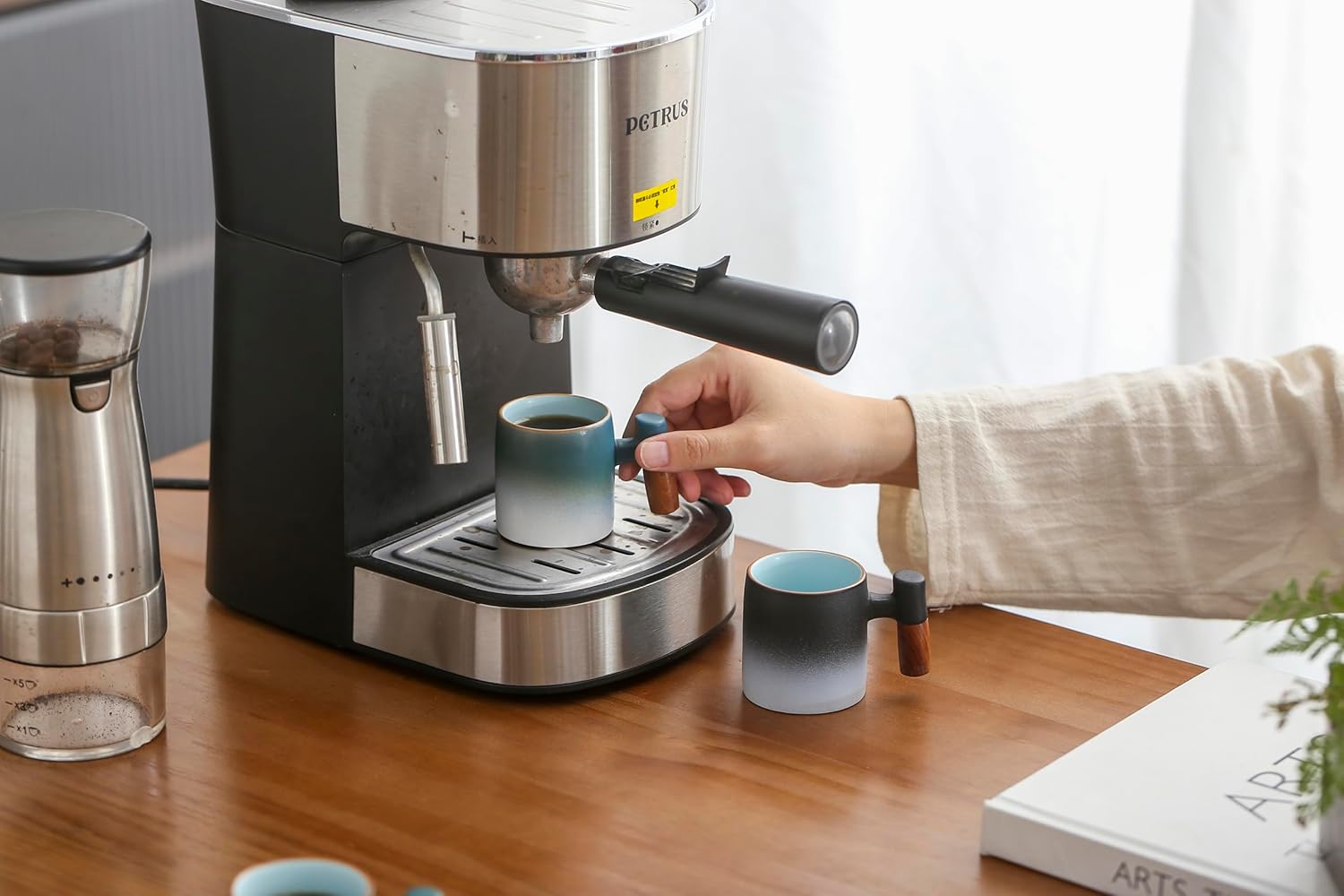 2-Oz Ceramic Espresso Cups with Wood Handle, 2/4-Piece Set for Coffee, Tea, Latte - Dishwasher Safe, Multi-Color & Wood Styles, Gift & Café Use (black, Wooden Handle4) - Image 9