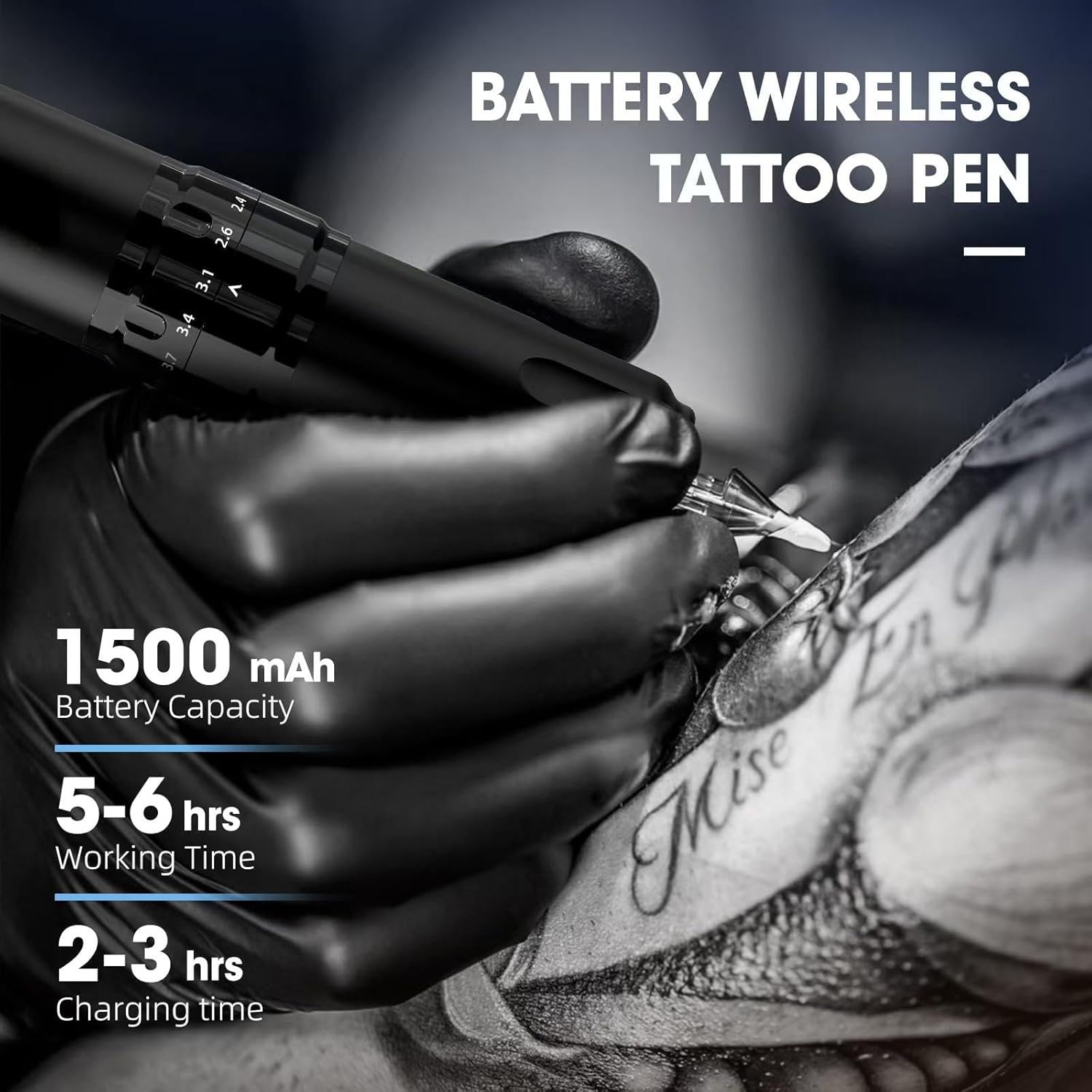 Tattoo Gun Kit for Beginners with Wireless Pen - Complete Tattoo Machine Kit Includes Practice Skin, Needles & Inks, Long Battery for Home Learning