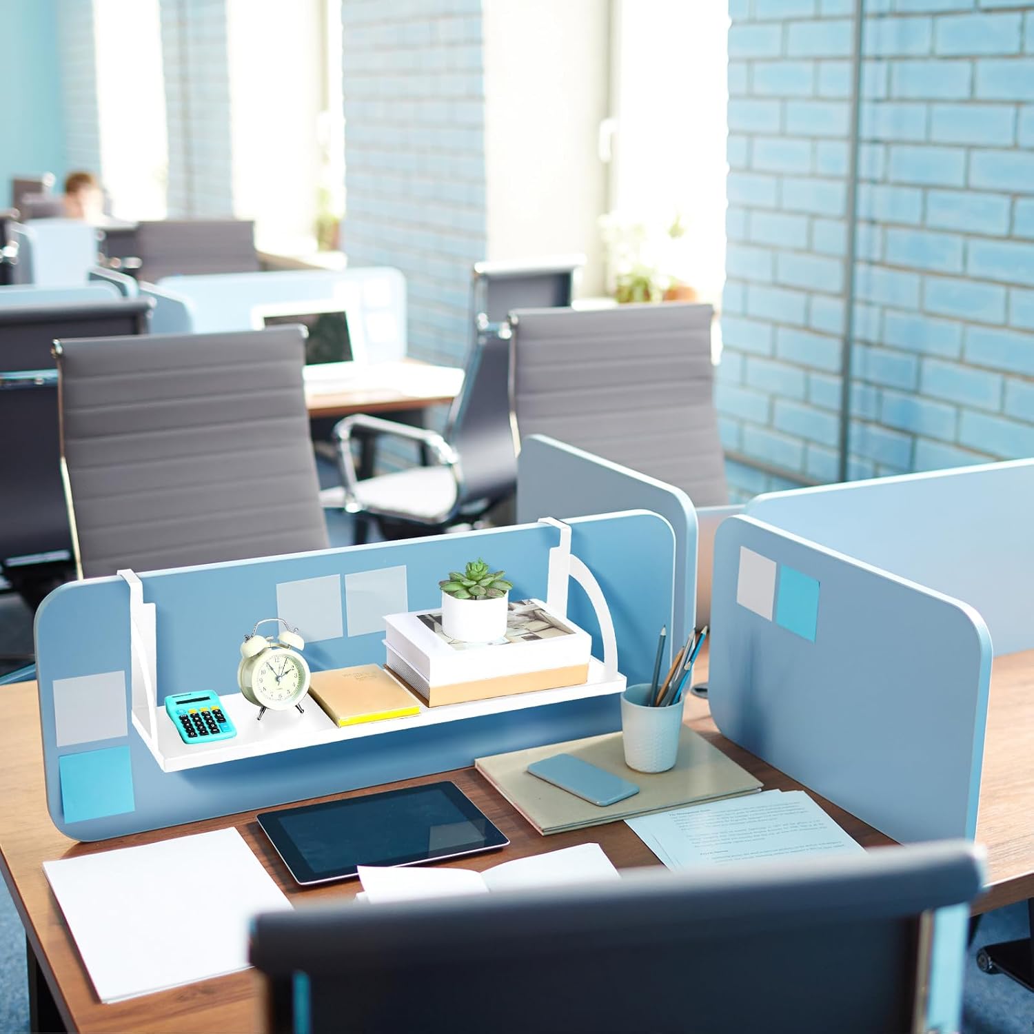 Tandefio Office Cubicle Shelf 24'' Hanging Cubicle Storage Organizer File Hanging Shelf Accessories Storage Organizer Bookshelf with Hooks for Home Desk (White)