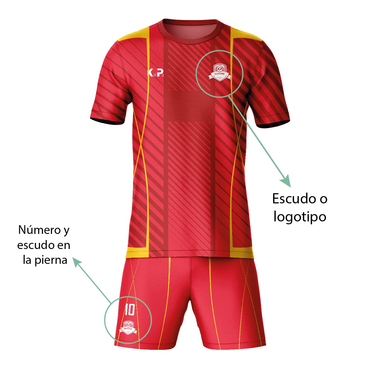 KALLPA Equipación Deportiva de fútbol Personalizada. Unisex niños y Adultos. Camiseta y calzona. Personaliza con tu Nombre, Escudo y número. Diferentes Modelos y Colores.