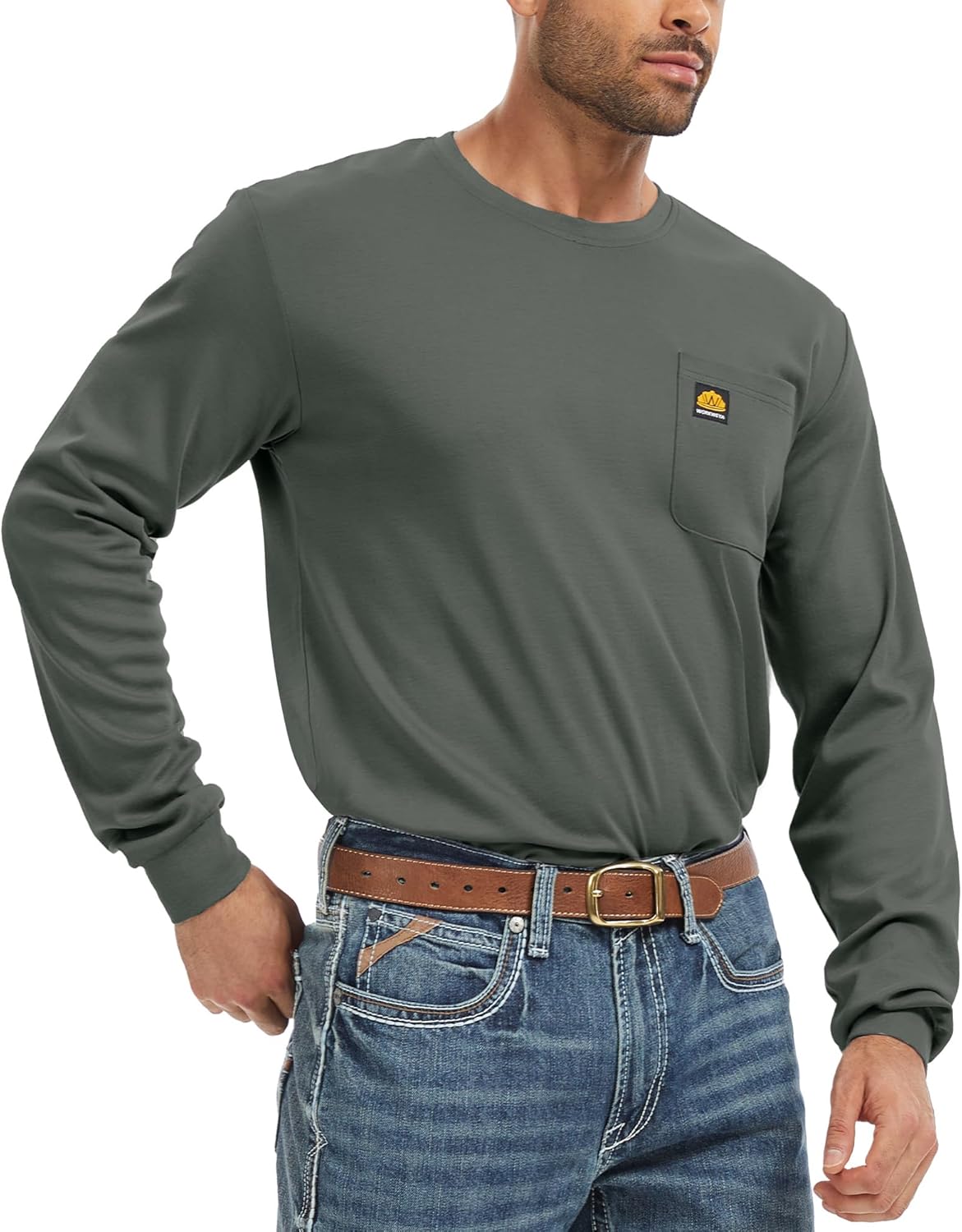 WORKWEYA Men's FR Shirts 6.5oz Lightweight Long Sleeve Flame Resistant T-Shirt NFPA 2112/CAT2