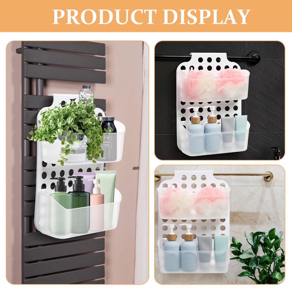 TOYANDONA 2 Stück Duschregal ohne Bohren Doppellagiger Selbstklebender Wand organizer Wasserdichtes Kunststoff Badregal mit Viel Stauraum Einfache Montage Modernes Design für Badezimmer und