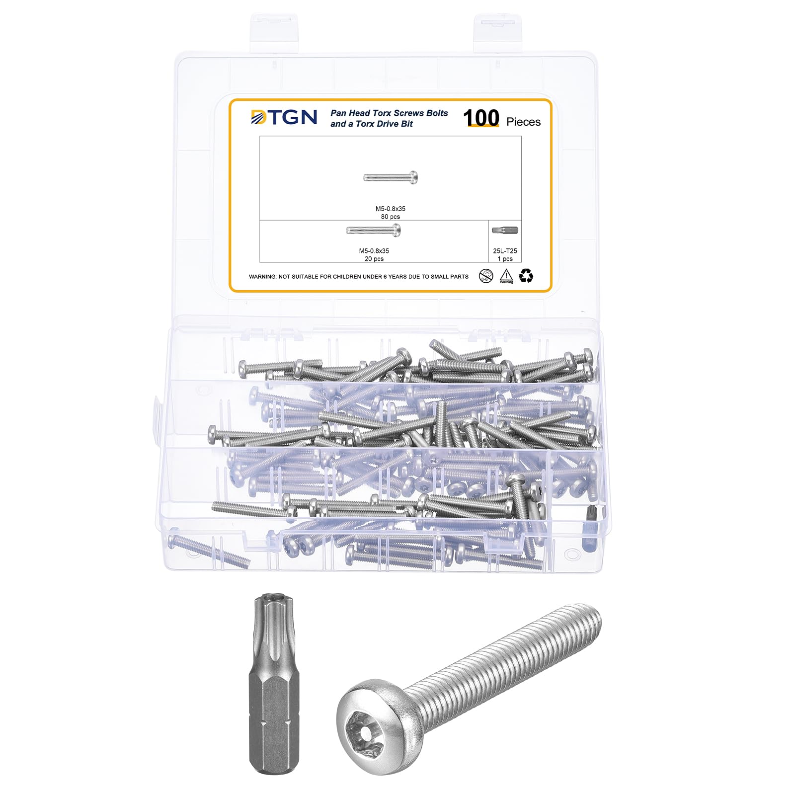 DTGN M5x35mm Pan Head Torx Security Screws, 100Pack, Good for Machinery