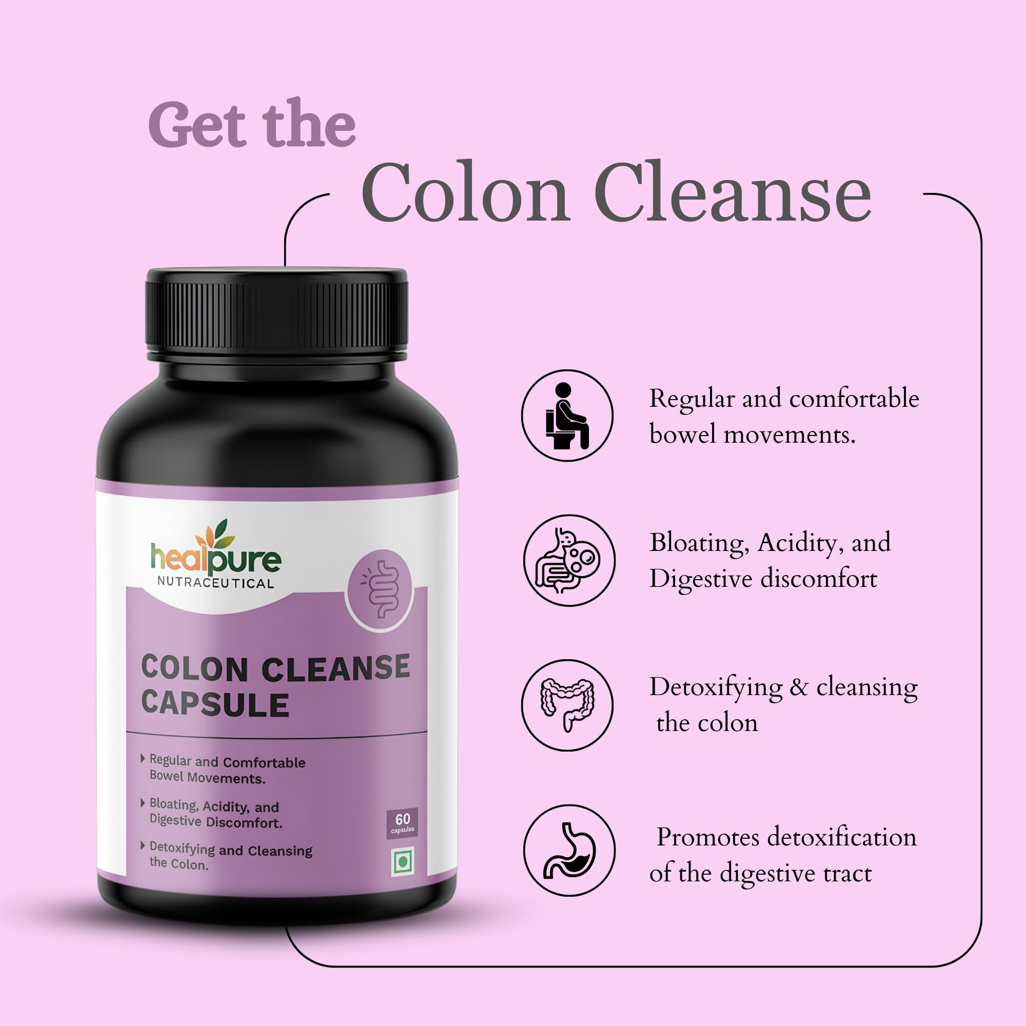HEALPURE NUTRACEUTICAL Colon cleanser Using Senna, Triphala, Aloevera and Licorice - 60 Capsules 2