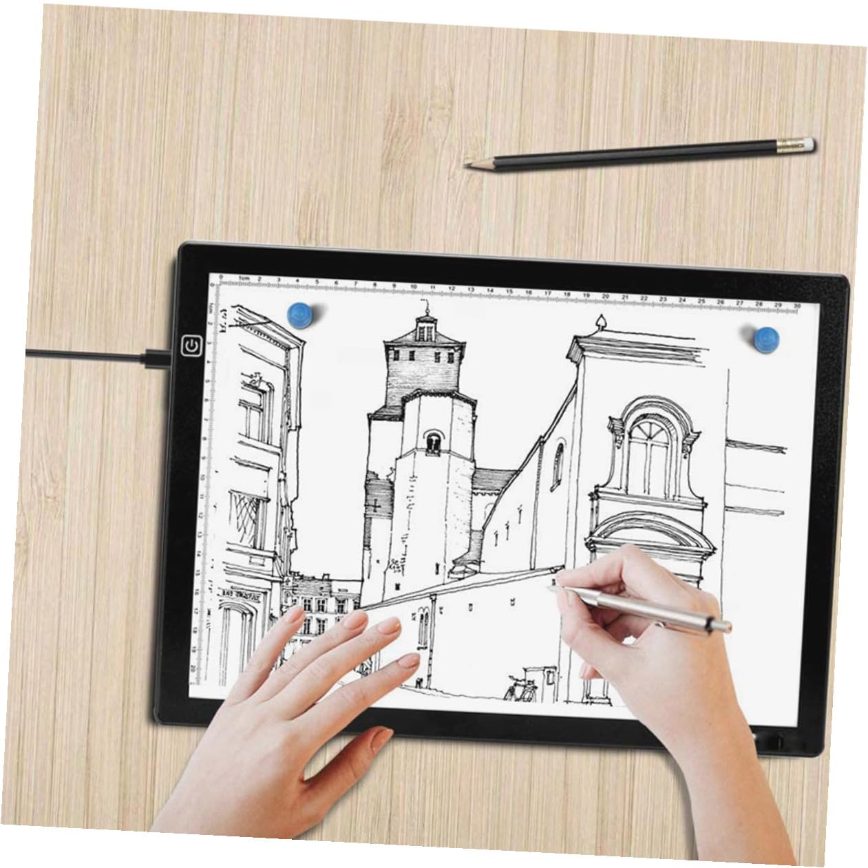 NIYANGLE Table Lumineuse A4 en Acrylique Blanc Câble USB et Aimants, Planche à Dessin Magnétique Légère pour Croquis et Pratique de Peinture