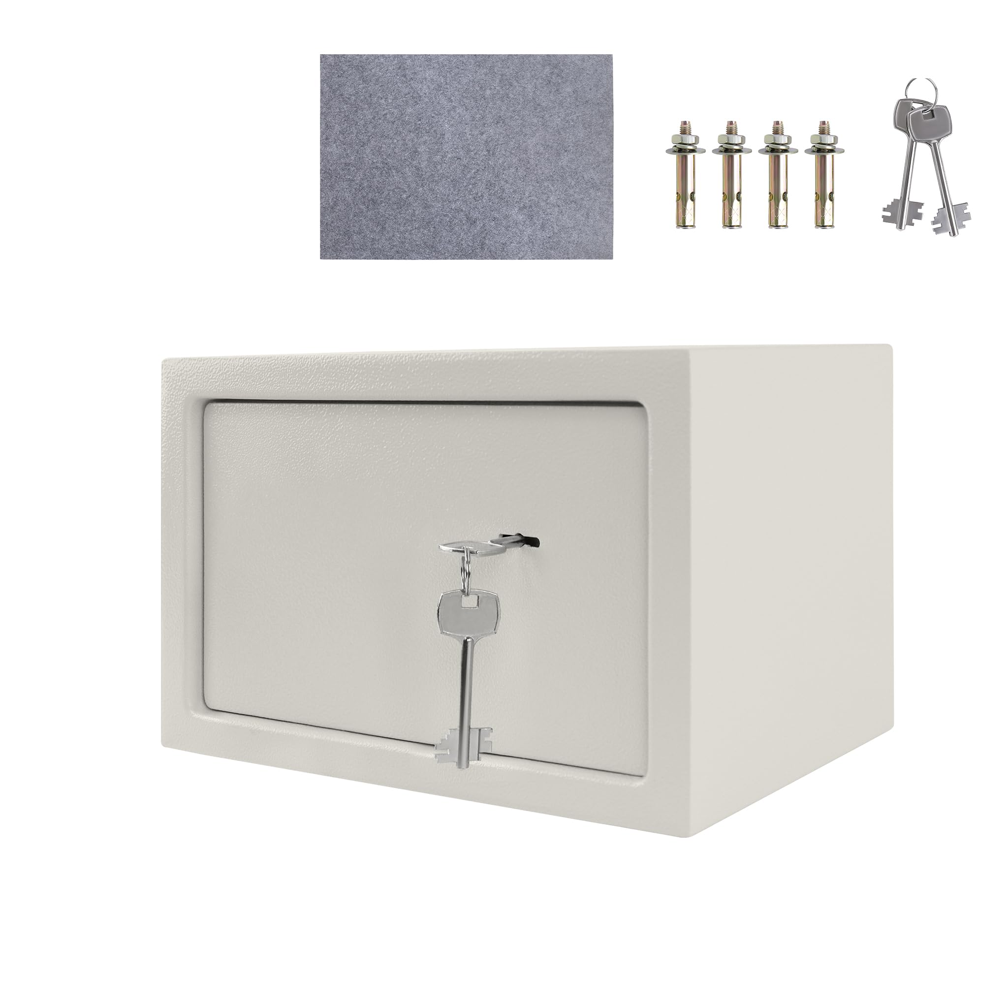 XMTECH Coffre-fort pour meubles avec serrure à double barbe, 2 clés, coffre-fort, coffre-fort, mural, avec matériel de fixation, beige, L - 31 x 20 x 20 cm (l x H x P)