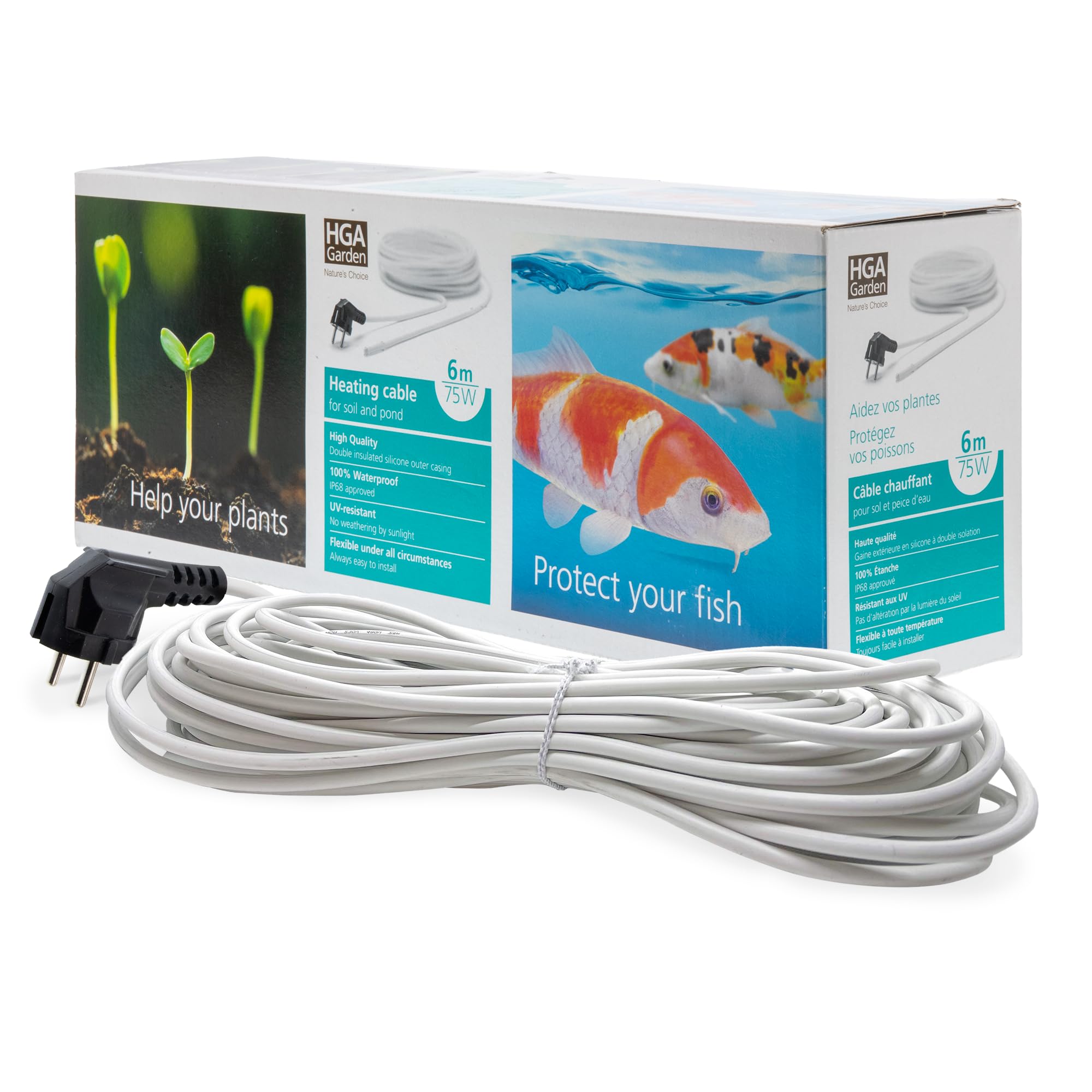 Frostschutz Heizkabel 6m 75W | Eisfreihalter für Teiche von 1-4 m³ | Teichheizung zum Schutz von Fischen & Pflanzen im Winter | Wärmekabel IP68 wasserdicht für Filter & Wasserlauf