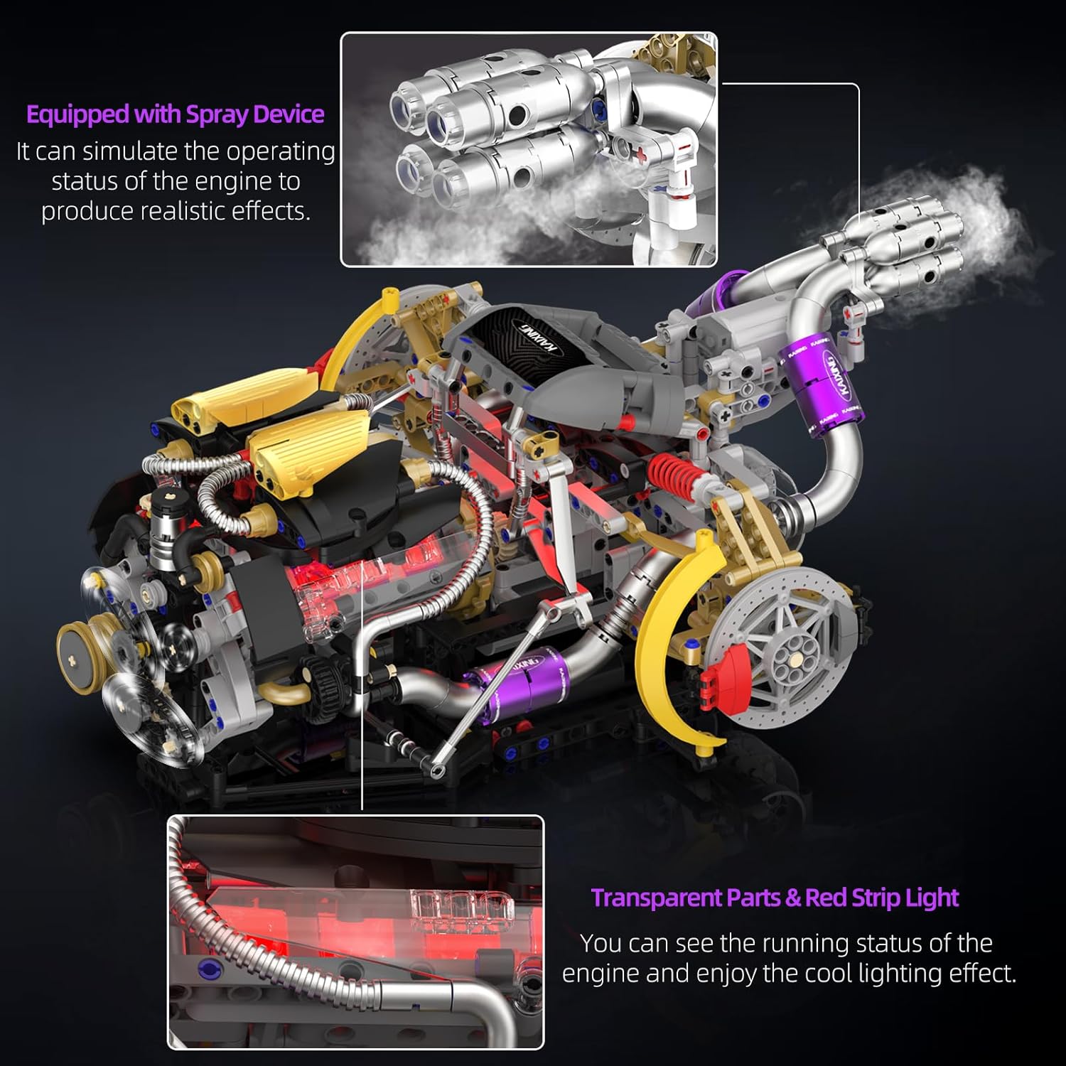 V8 Engine Model with spray and red light strip