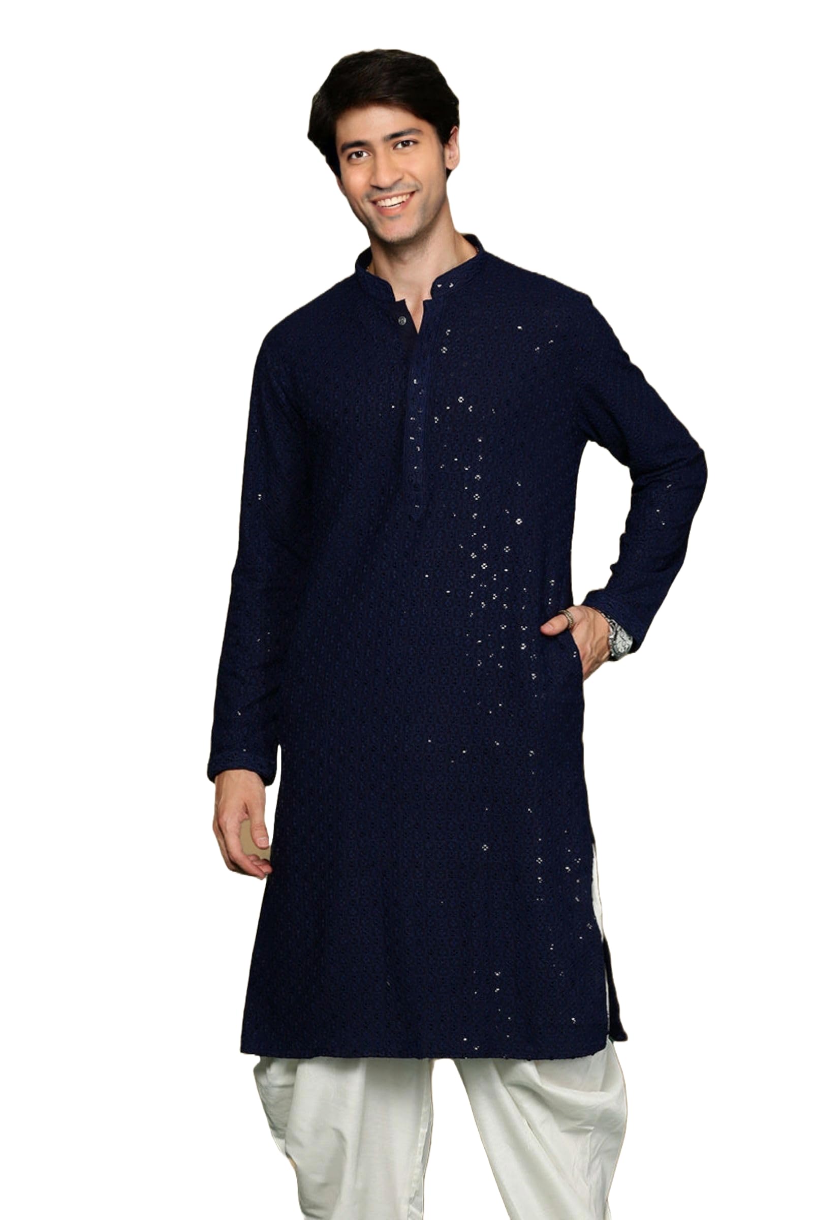 ysyb dezines Sequin Embroidered Cotton Blend Regular Fit Premium Men's Kurta-picture-38