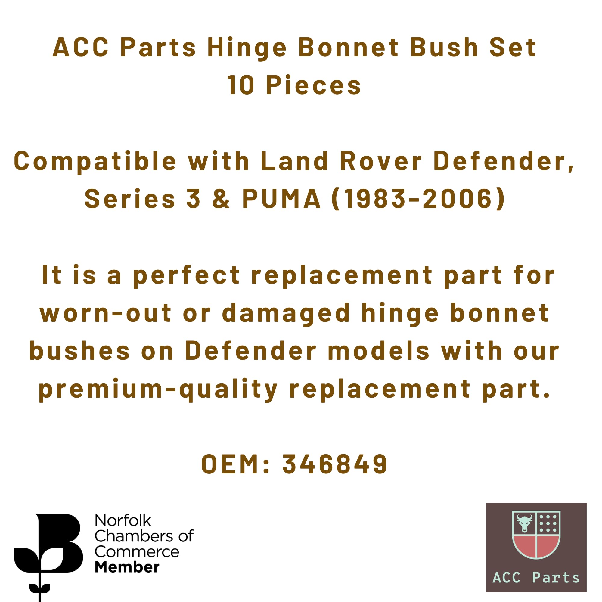 Set Boccole Cerniera Cofano Compatibile con Land Rover Serie 3, Defender 1983-2006 e PUMA - OEM 346849 - Set 10 Pezzi