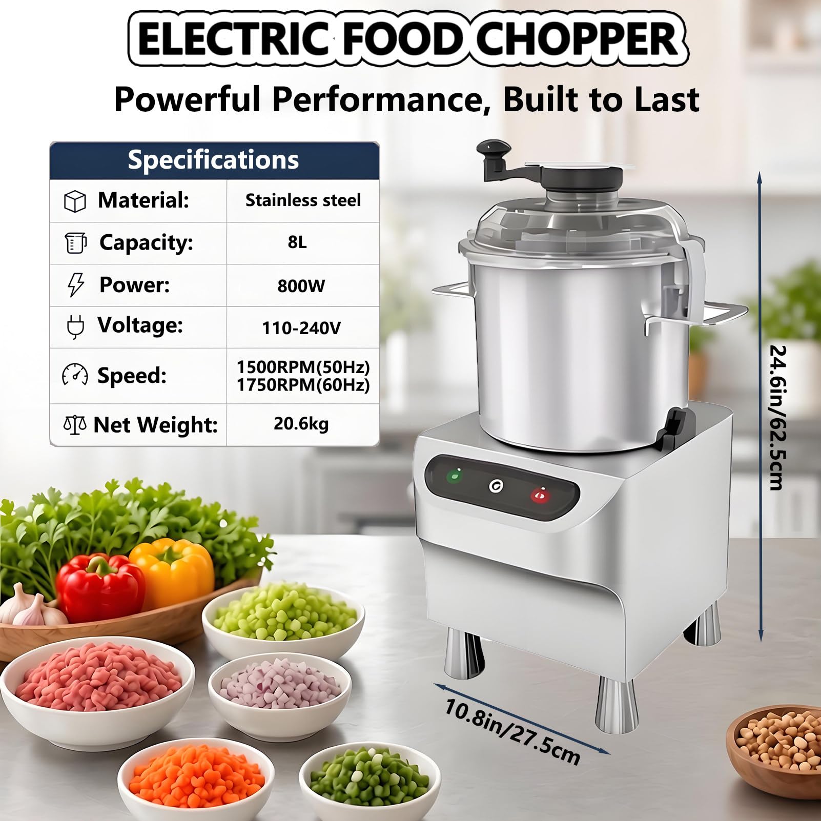 Robot Culinaire en Acier Inoxydable Pour Mélanger Et Mixer La Viande 8L
