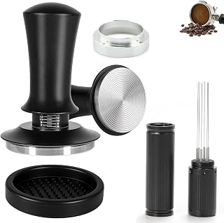 Juego de 4 prensadores de café de 51 mm, regulador de presión, base de acero inoxidable de 51 mm, herramienta WDT con 6 agujas, acero inoxidable