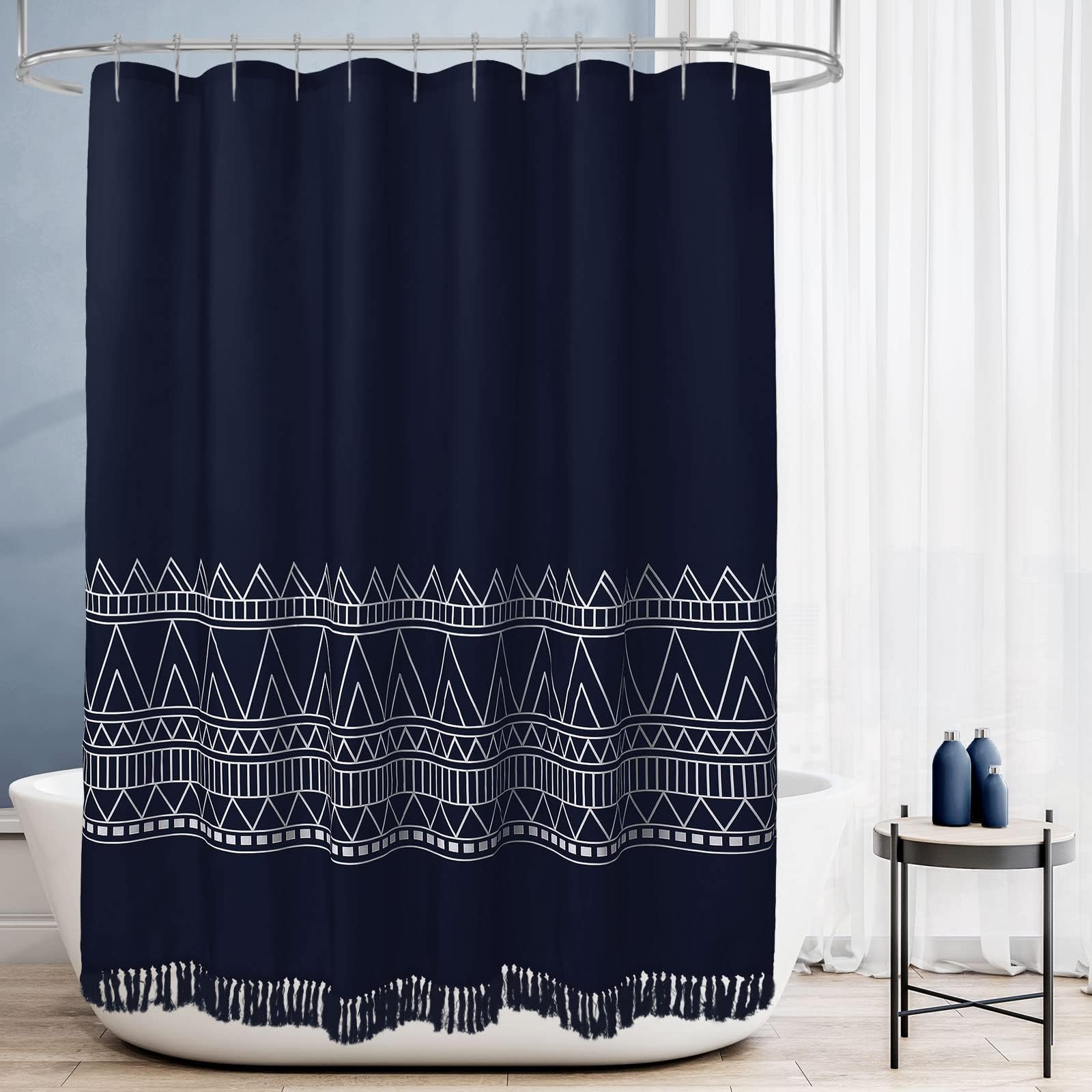 Amazon.com: MitoVilla Navy Blue Shower Curtain Set, Boho Shower Curtain ...