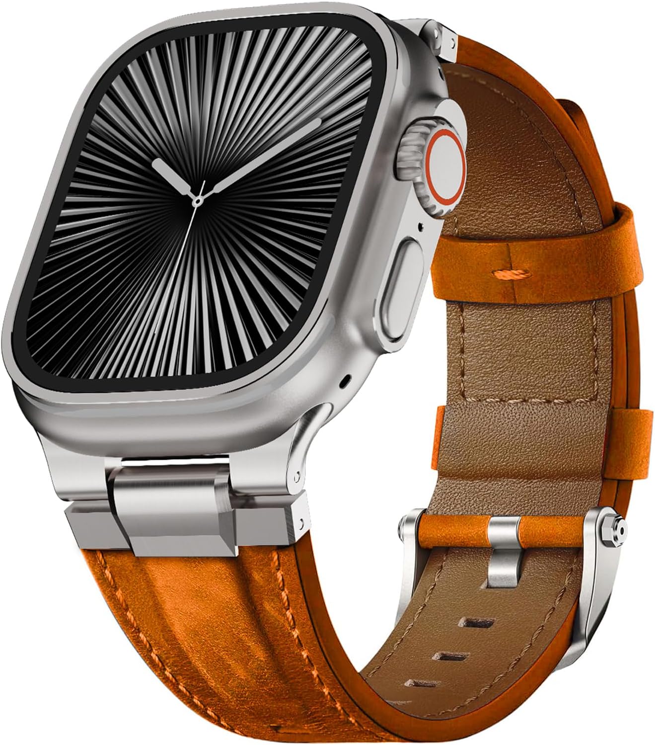 Genuine Leather Band Compatible with Apple Watch Ultra Band 49mm 46mm 45mm 44mm for Men,Vintage Genuine Leather Replacement Strap for iWatch Ultra 3 2 1,SE 3 2 1,series 11 10 9 8 7 6 5 4