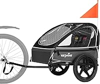 Sepnine Kids Bike Trailer for 1-2 Children 12+ Months - Foldable, 5-Point Harness, Quick Bike Attach, Storage Bags