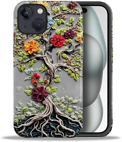 Miniatura 55 de Funda para iPhone 11, carcasa dura a prueba de golpes + silicona suave 2 en 1 híbrida, parachoques a prueba de caídas - Vidrio manchado con flores