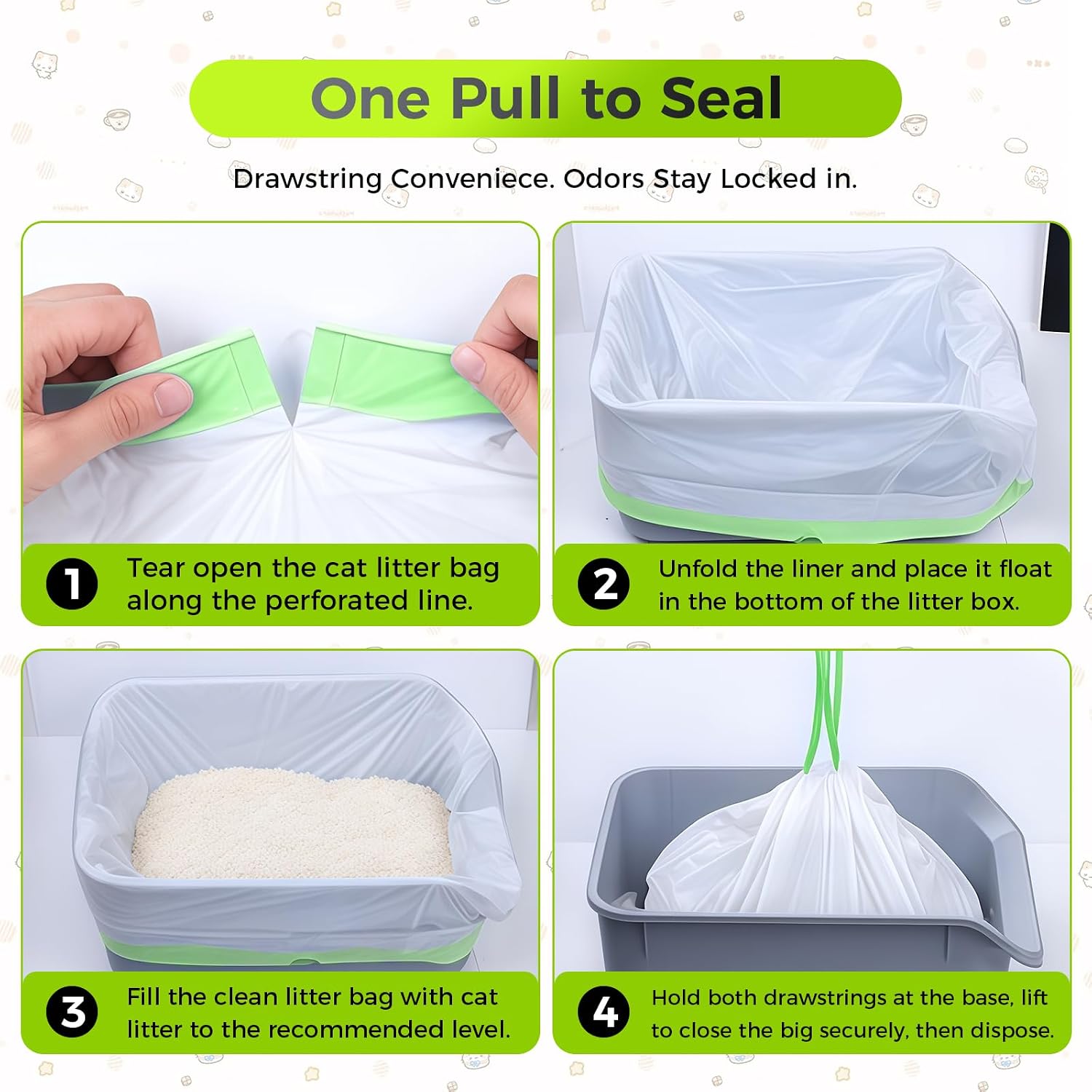 120 Count Cat Litter Box Liners Bags Compatible with Neakasa M1 and Pet Pivot Autoscooper 11 Open-Top Self-Cleaning Cat Litter Box, Extra Thick Drawstring Cat Litter Waste Bags