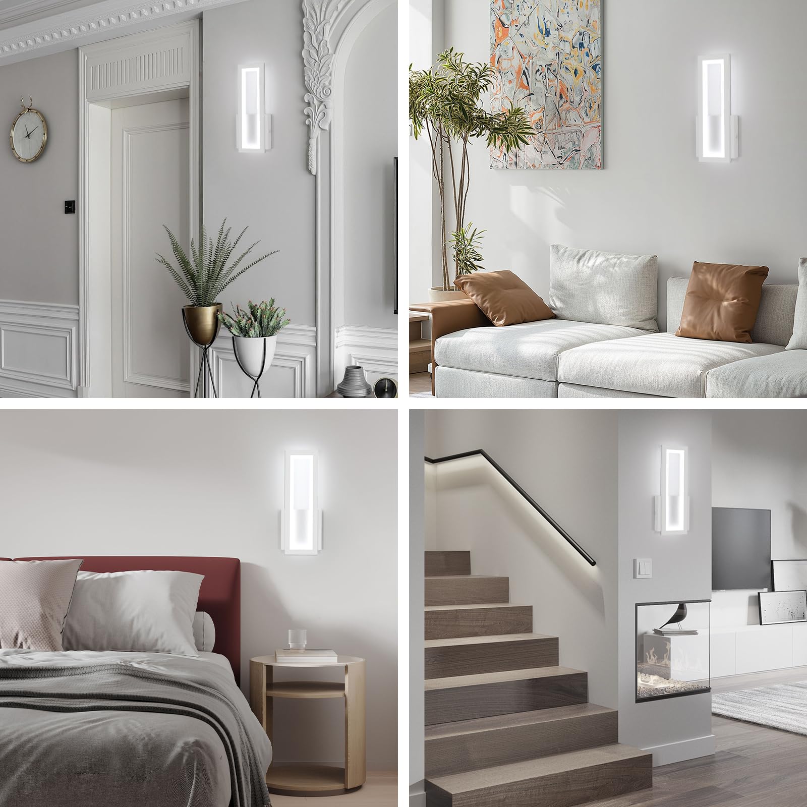 Aplique de Pared Interior LED, Lámpara de Pared LED Moderno 16W 1800LM, Luz de Pared Blanco Moderna en Acrílico, Iluminación de Pared para Dormitorio, Pasillo, Escalera, 6500K Luz Blanca, 32CM