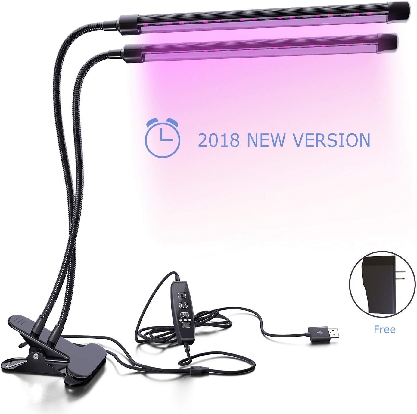 Dimmable Spectrum Plant Grow Lights Greenhouse for Hydroponics [Free Adapter] Adjustable Led Gooseneck Growing Lamps Indoor for Seedlings Cactus Succulent Dual Head Lighting Desk Clamp Clip Lamps