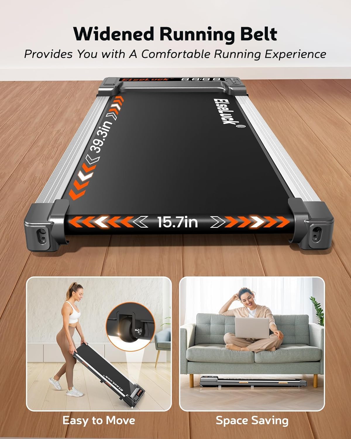 Elseluck Walking Pad Treadmill, Under Desk Treadmill with Remote Control, Walking Jogging Running Machine with LED Display, Portable for Home and Office, Gray/Sliver - Image 7