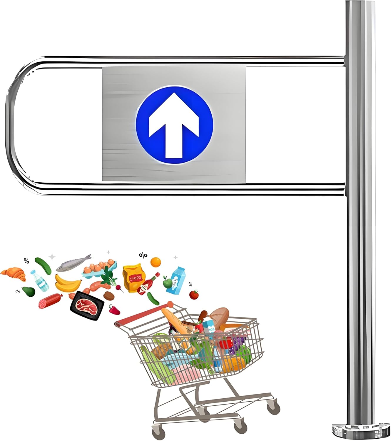 Automatic Closing Spring-Loaded Stainless Steel Swing Gate, Flexible One-Way Traffic Safety Gate for Supermarkets and Libraries, 70×100cm Entrance Solution