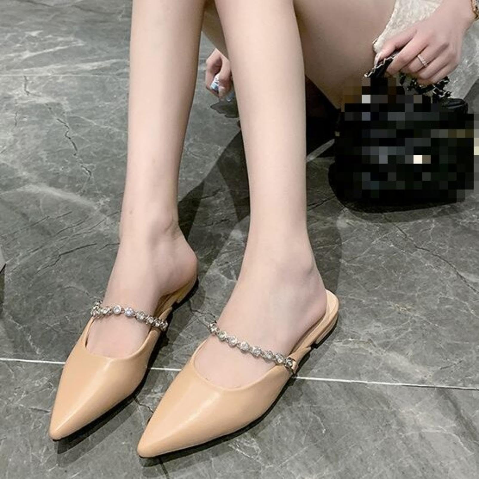 Generico Donna Sandali Mule con Punta Appuntita E Catena di Cristalli