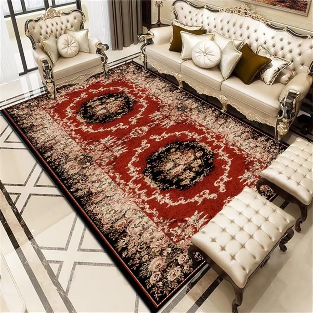 Tapis de sol rouge floral 200x250cm grand tapis salon et descente de lit