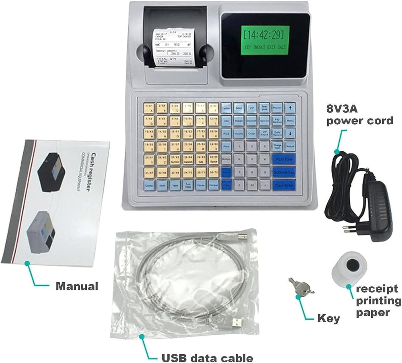 Caja registradora para pequeñas Empresas con escáner, máquina registradora electrónica con Papel, Interfaz USB,Copia de Seguridad de Datos,impresión de informes,EU
