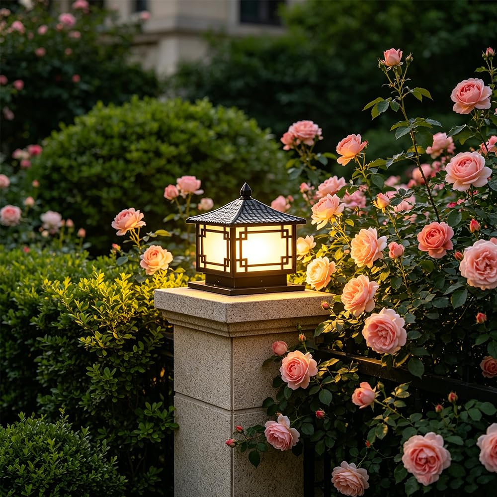 Lampada da esterno a colonna impermeabile per esterni Lampione stradale a LED retroilluminato Cortile Luci estern E27 Luci colonna Lanterna scrivania paesaggio prato giardino Villa, nero