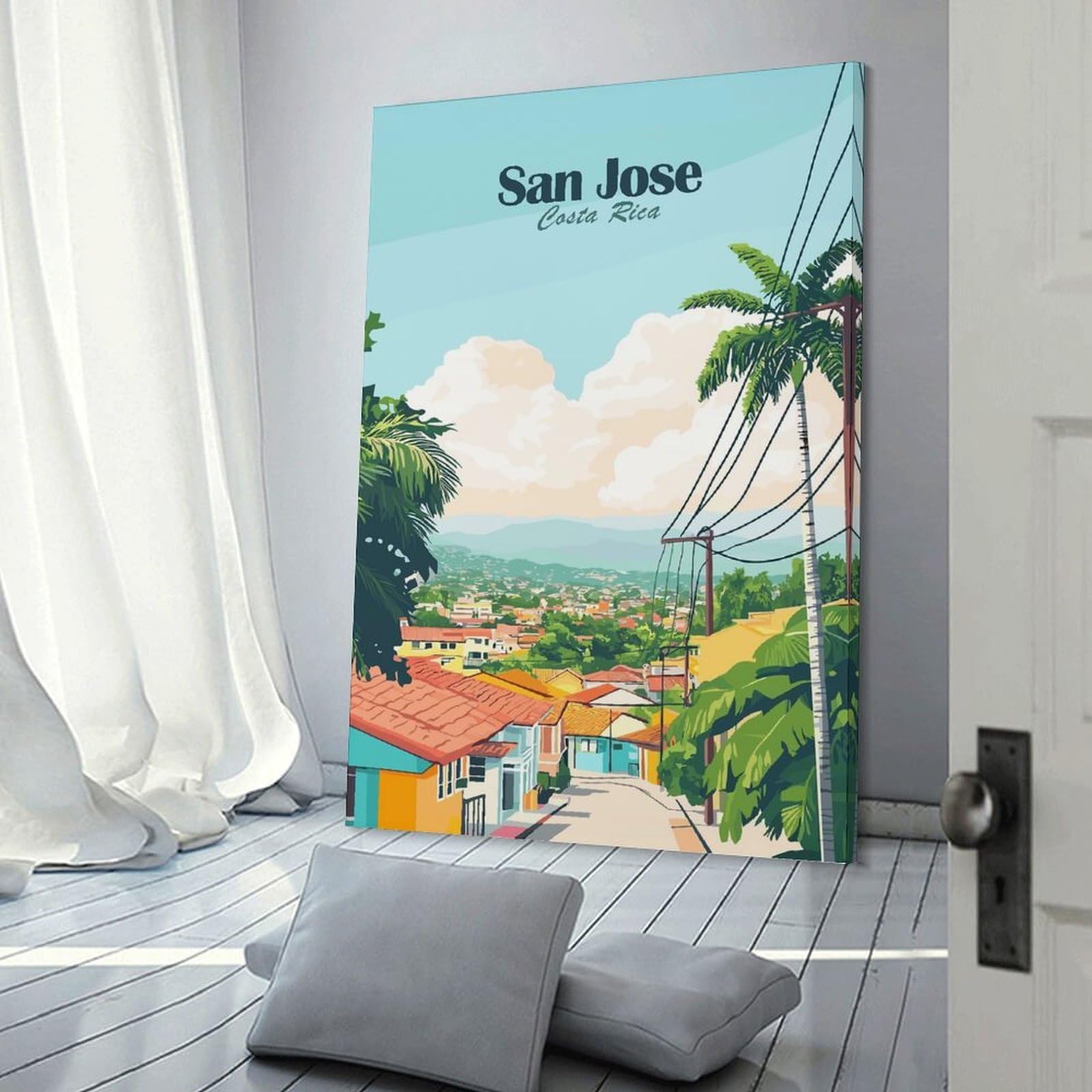 Junmoney Canvas Wall Art San Jose, Costa Rica(2), 24x36inch(60x90cm), for Corridors, Hallways Or Apartment Entries, Decorative Canvas Styling for Entry Areas
