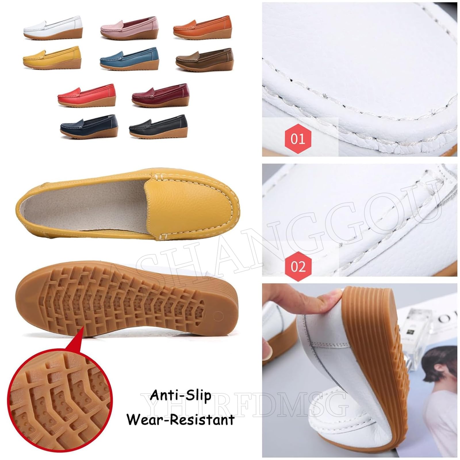 Mocassins orthopédiques pour femme en cuir respirant - Mocassins compensés orthopédiques classiques - Moccasins décontractés à enfiler - Chaussures de bureau