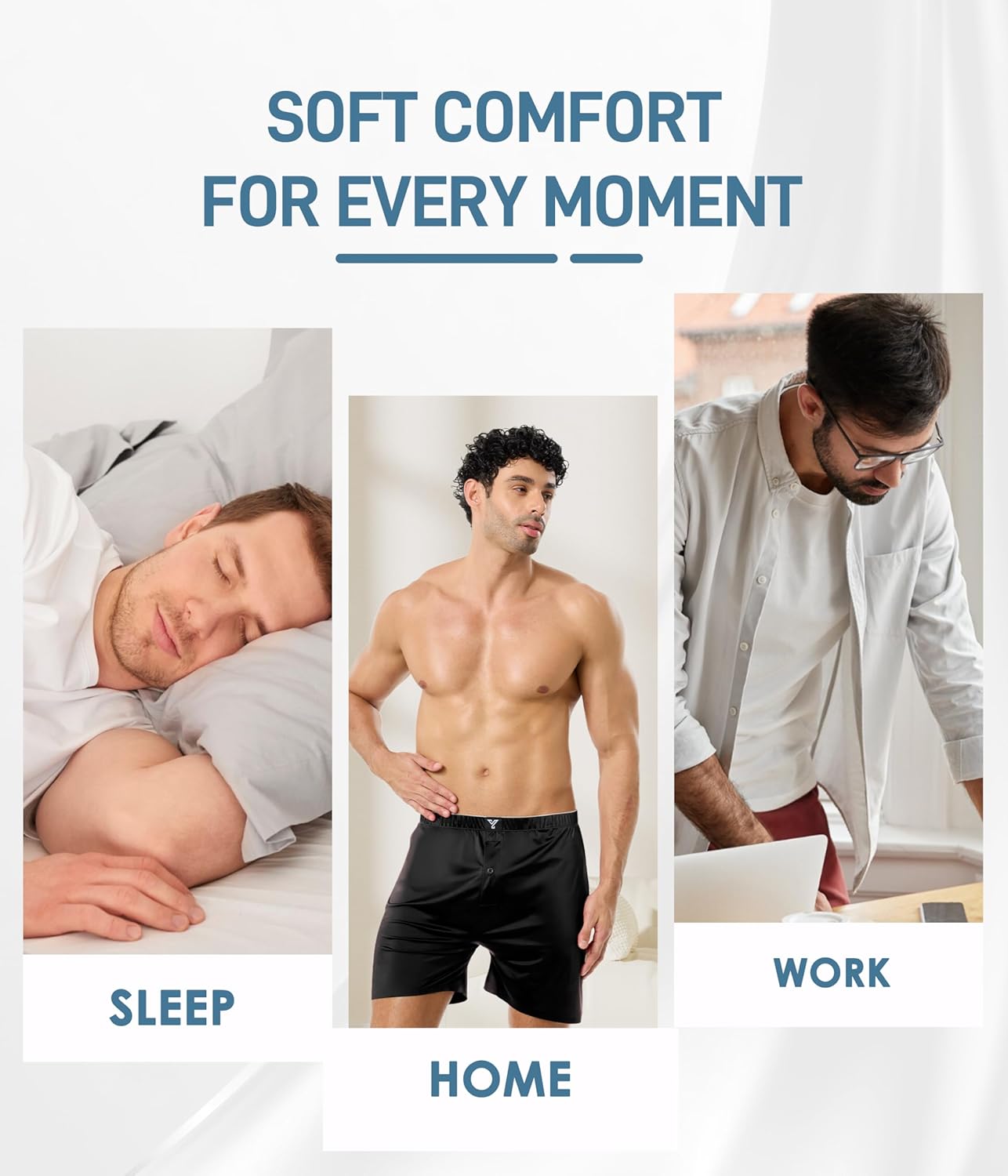 Satin Boxers for Men 5 Pack, Silk Feeling Boxer Shorts with Button Fly, Breathable Loose Men's Underwear for Sleep - Image 6