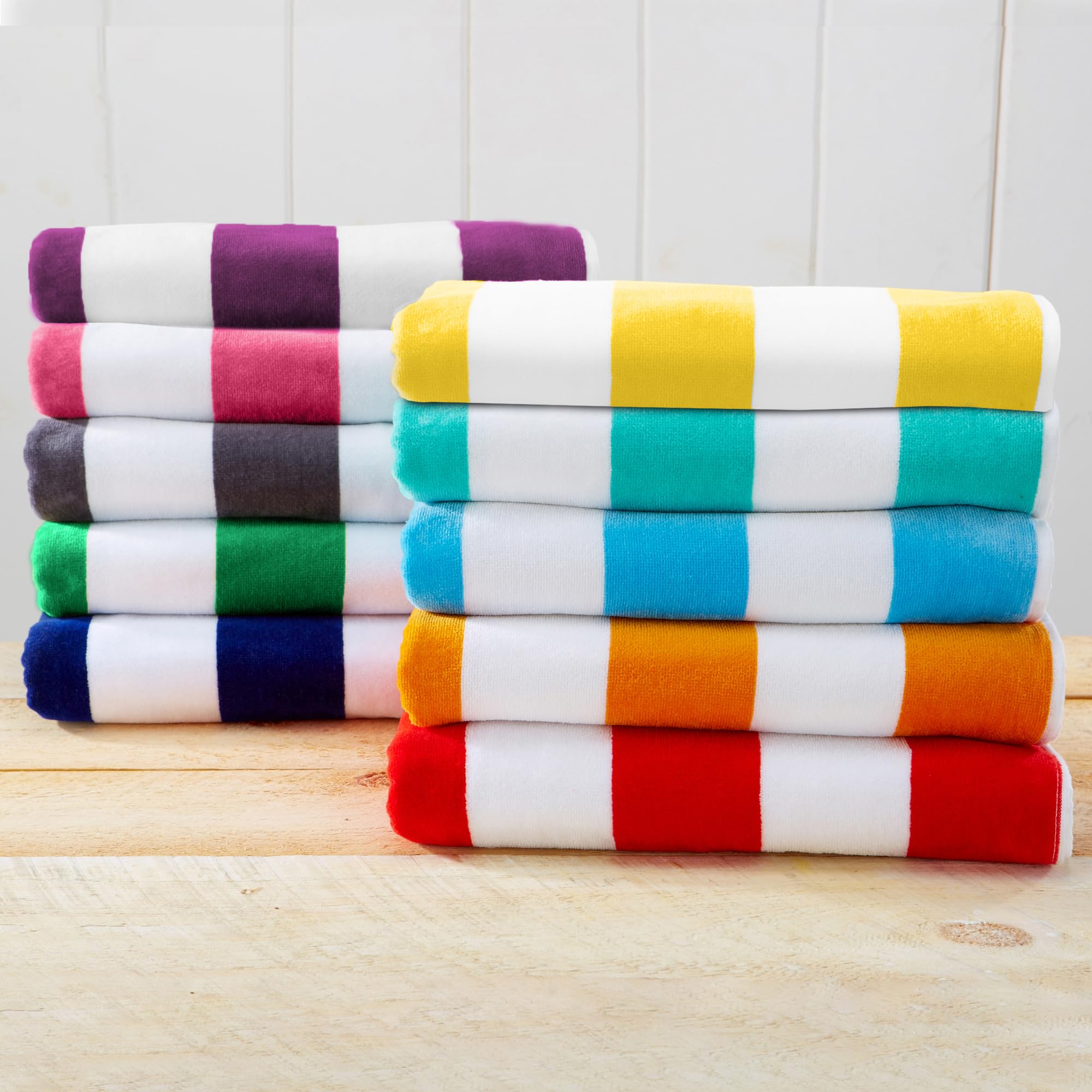 Great Bay Home Toallas de playa grandes de 30 x 60 pulgadas, 100 % algodón a rayas cabaña para playa, baño, piscina, gimnasio, ligeras y de secado rápido, multicolor, rosa, verde, azul aire, naranja