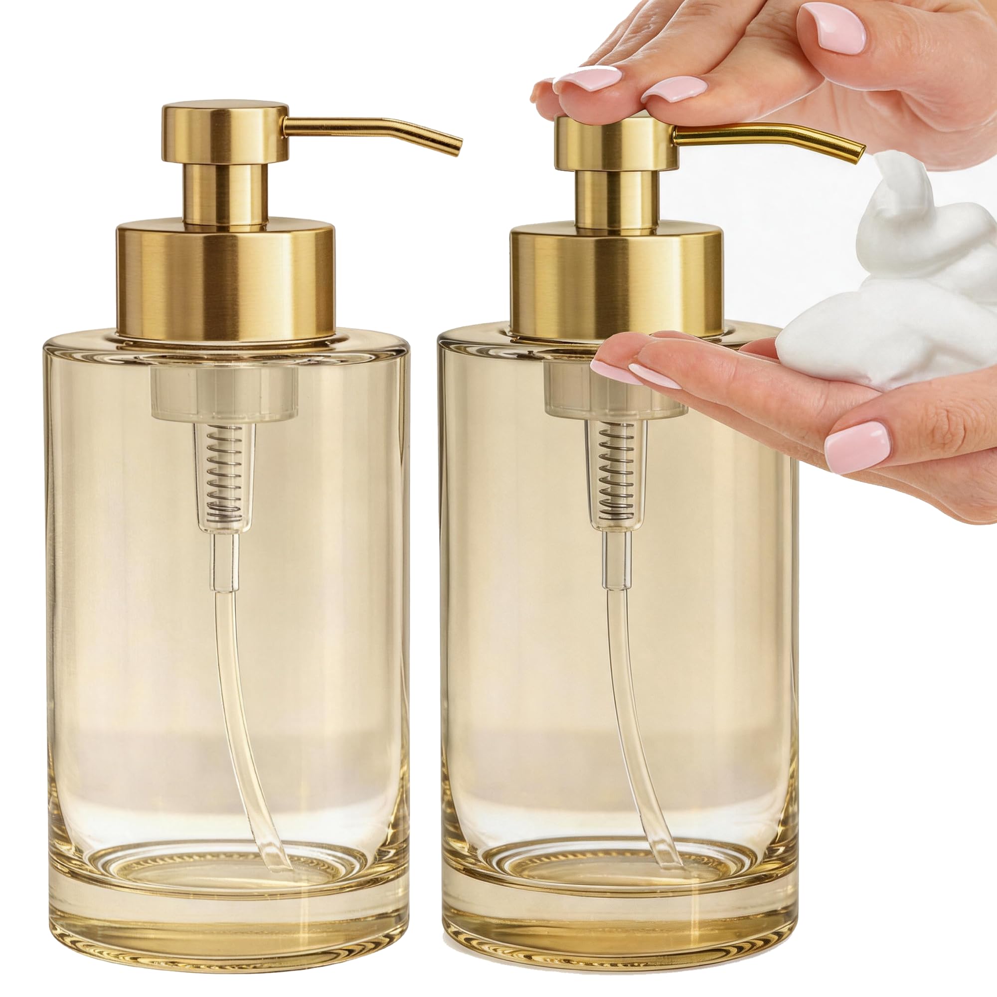 Dispenser di sapone per le mani in schiuma, 350 ml, dispenser di sapone in schiuma di vetro per bagno, cucina, dispenser di sapone in schiuma di vetro spesso con pompa in acciaio inossidabile