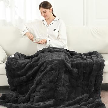 Cozy Flannel & Faux Fur Electric Blanket Heated Throw Washable
